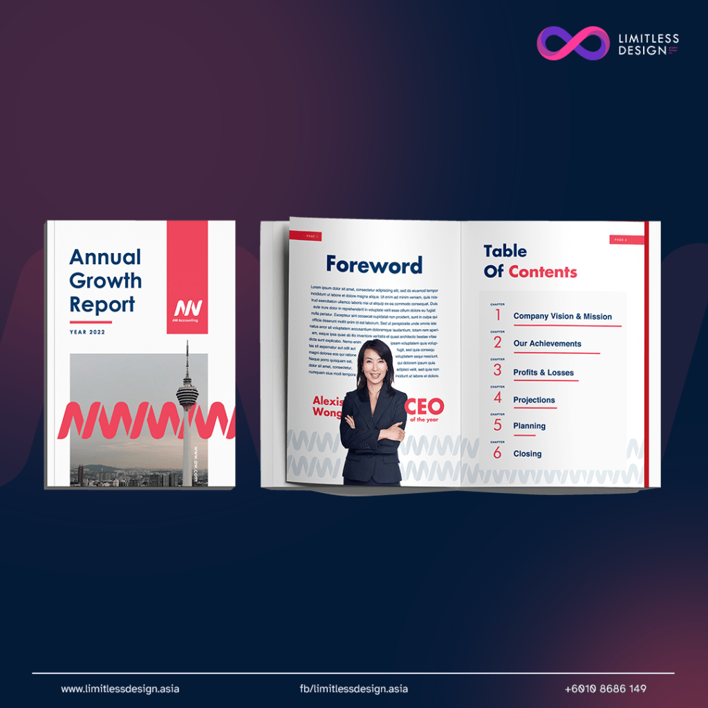 Company report book (ebook) design for an accounting firm with clean, minimal design for a corporate and professional look