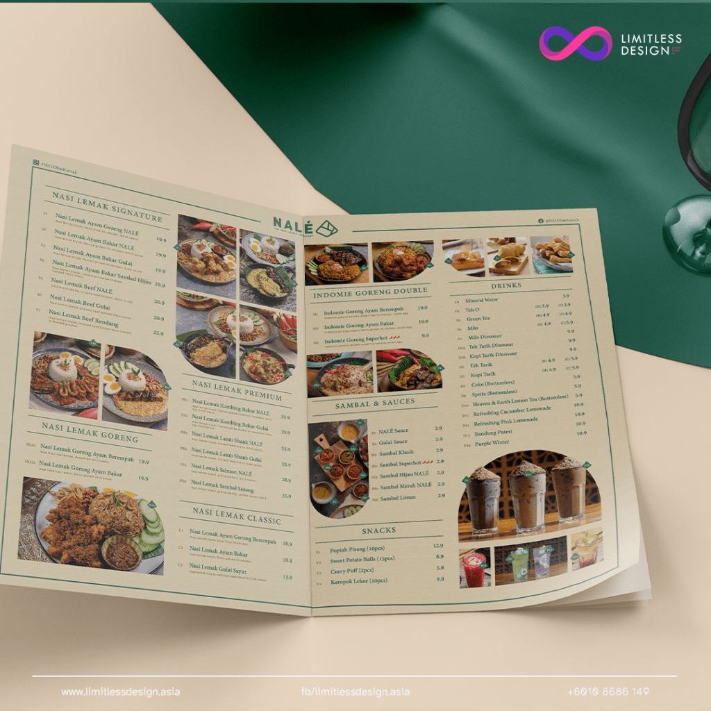 Minimal and premium looking restaurant menu design for a premium nasi lemak brand (NALE)