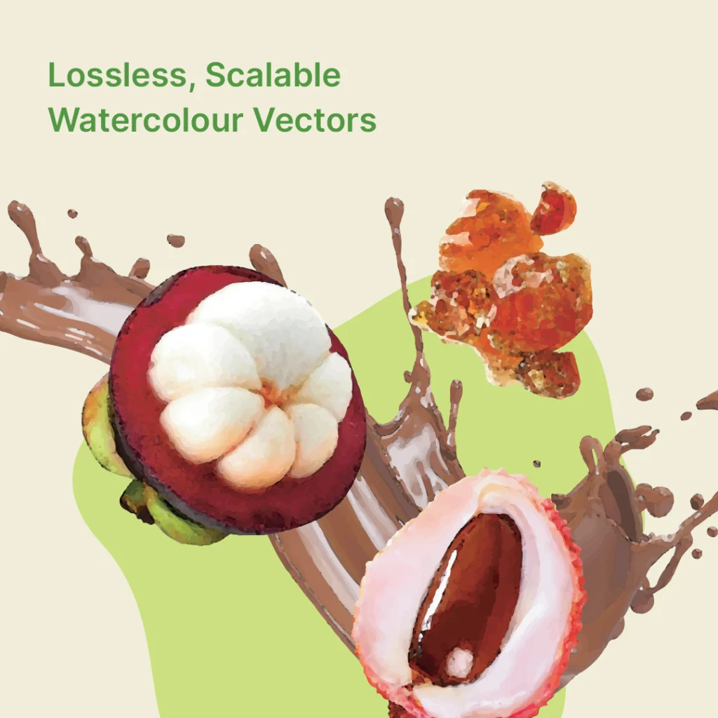 an image with liquid burst, mangosteen, lychee and acacia gum, a unique formulation of nutraburst by nutreegut